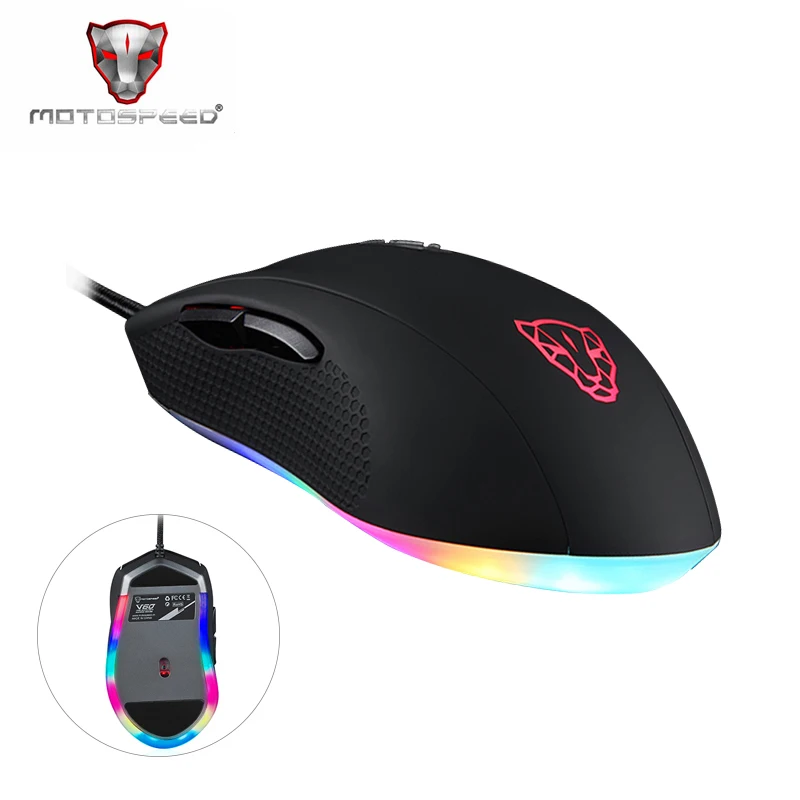 

Motospeed V60 RGB Gaming Mouse Gamer Programming 5000DPI USB Computer 7 Button Wried Optical Mice Backlit Breathe LED for PC Lap