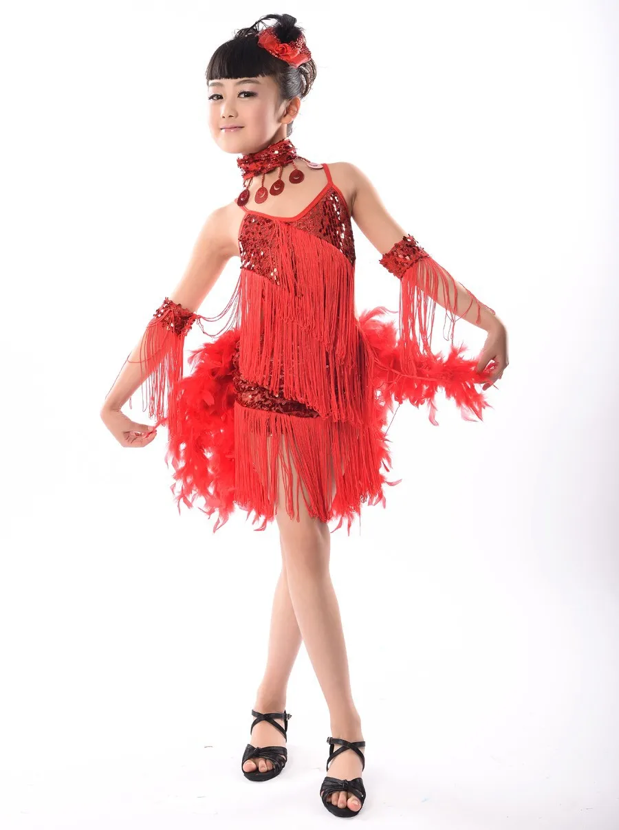 New 2015 Children Kids Sequin Feather Fringe Stage Performance Competition Ballroom Dance Costume Latin Dance Dress For Girls
New 2015 Children Kids Sequin Feather Fringe Stage Performance Competition Ballroom Dance Costume Latin Dance Dress For Girls
