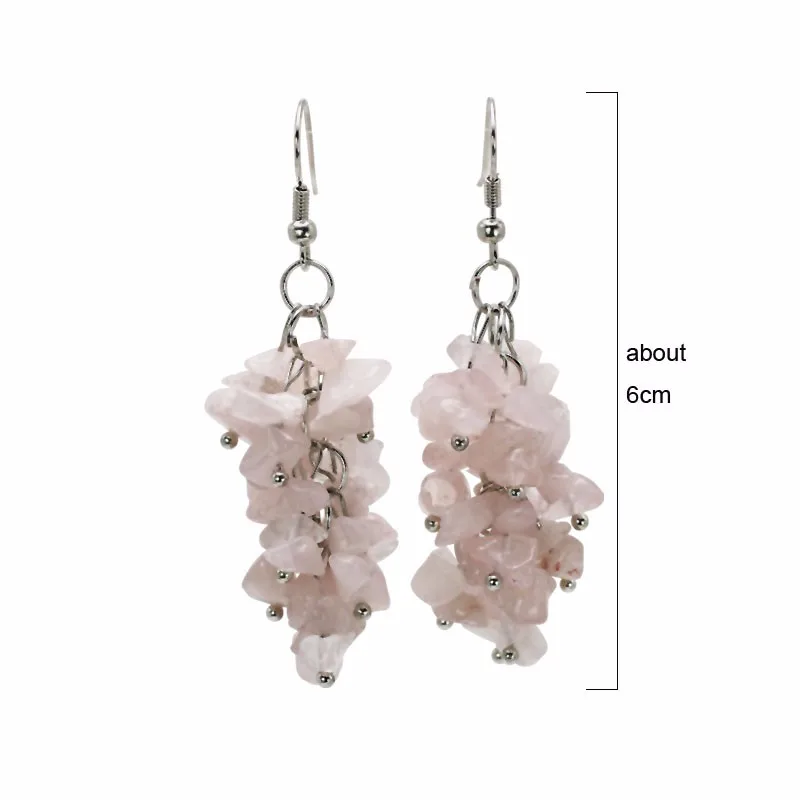 1 pair fashion romantic ethnic dangle earrings pink rose quartz 6cm long handmade jewelry pendientes brincos for women girls 2