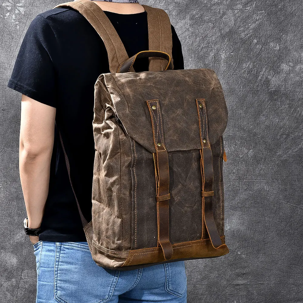 Vintage Men's Waxed Canvas Backpack mountaineering Backpacks Oli Leather laptop Bagpack waterproof Rucksack Travel Bags
Vintage Men's Waxed Canvas Backpack mountaineering Backpacks Oli Leather laptop Bagpack waterproof Rucksack Travel Bags