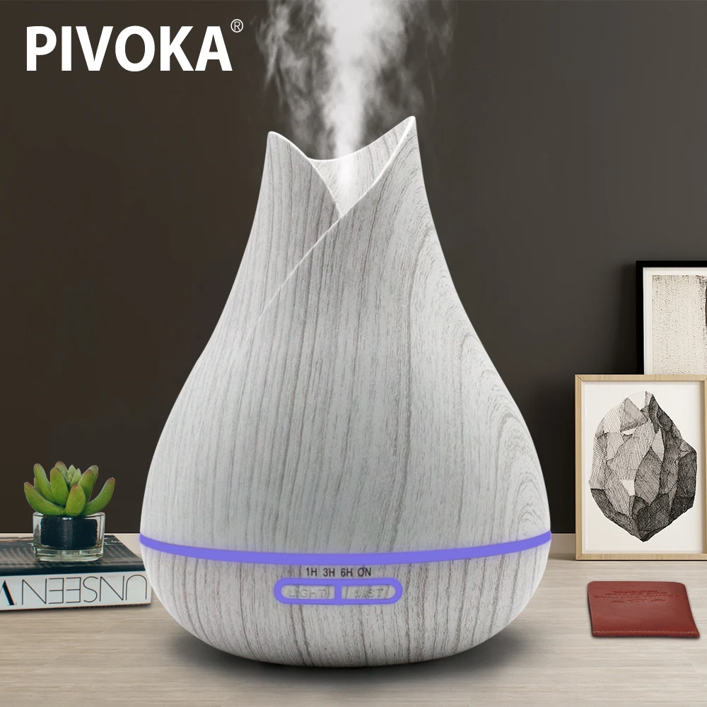 PIVOKA 400ml Aroma Essential Oil Diffuser Ultrasonic Air Humidifier with Wood Grain 7 Color Changing LED Lights for Office Home
PIVOKA 400ml Aroma Essential Oil Diffuser Ultrasonic Air Humidifier with Wood Grain 7 Color Changing LED Lights for Office Home