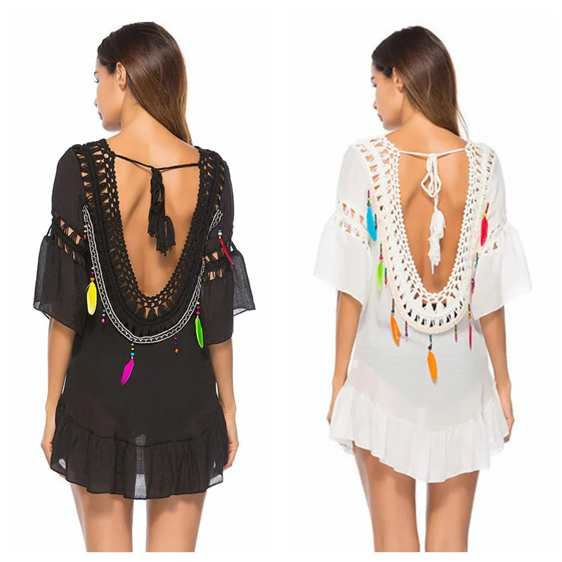 2019 Women Crochet Beach Cover Up Backless Summer Beach Dress Cotton Ruffle Ball Swimwear Cover Up Solid Robe
2019 Women Crochet Beach Cover Up Backless Summer Beach Dress Cotton Ruffle Ball Swimwear Cover Up Solid Robe