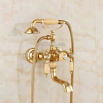 European Luxury Brass Jade Bathroom Bath&shower Faucet Mixer Tap Wall Mounted Hand Held Shower Head Kit Shower Faucet Sets Gold
European Luxury Brass Jade Bathroom Bath&shower Faucet Mixer Tap Wall Mounted Hand Held Shower Head Kit Shower Faucet Sets Gold