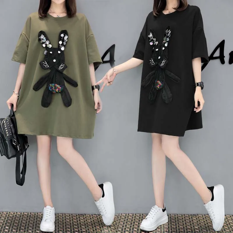 cotton kawaii sequined dress casual summer women tshirt dresses loose black navy green cut rabbit plus size O neck korean style
cotton kawaii sequined dress casual summer women tshirt dresses loose black navy green cut rabbit plus size O neck korean style