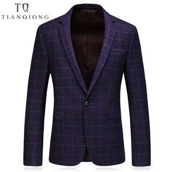 

TIAN QIONG Men Wool Blazers High Quality Stylish Men's Casual Slim Fit One Button Suit Jacket Men Classic Plaid Blazer Jacket