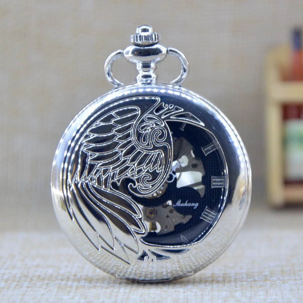 Silver Fashion Phoenix Hollow Roman Numeral Dial Mechanical Hand Wind Skeleton Mechanical Pocket Watch Men Women Watches Gift
Silver Fashion Phoenix Hollow Roman Numeral Dial Mechanical Hand Wind Skeleton Mechanical Pocket Watch Men Women Watches Gift
