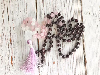 108 mala beads Necklaces RoseQuartz Garnet necklace Hand Knotted Meditation Necklaces tassel necklace Yoga mala Bead Best Gift
108 mala beads Necklaces RoseQuartz Garnet necklace Hand Knotted Meditation Necklaces tassel necklace Yoga mala Bead Best Gift