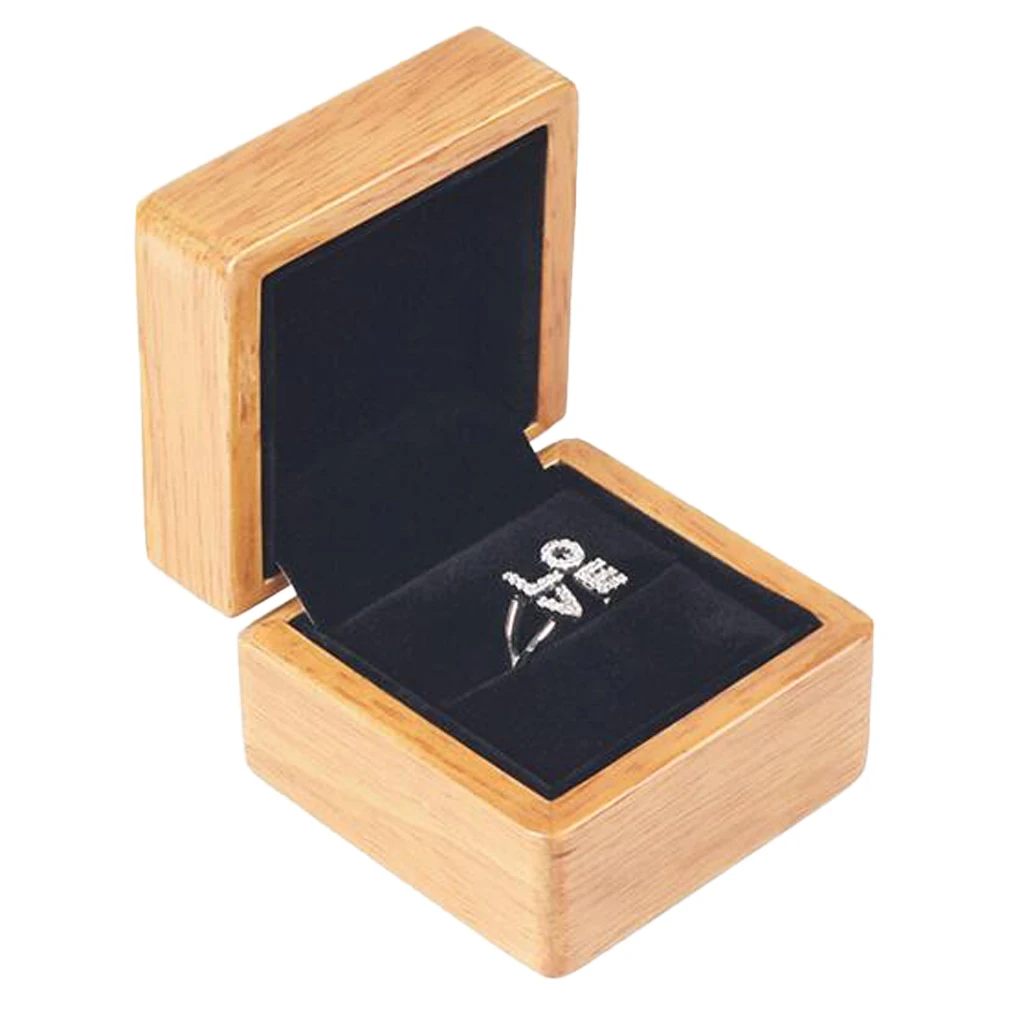 Velvet Wood Jewelry Gift Box Wedding Ring Holder Display Box Storage Case
