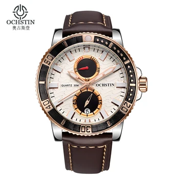 

OCHSTIN Outdoor Sport Chronograph Watches Men Quartz Watch Military Leather Men's Hour Wrist Watch Workable Sub-dial Hardlex