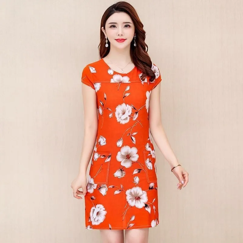 2019 Summer Round Neck Short-sleeved Milk Silk sundress Loose Large Size Middle-aged Women's Dress Sexy Slim Printed Dresses
2019 Summer Round Neck Short-sleeved Milk Silk sundress Loose Large Size Middle-aged Women's Dress Sexy Slim Printed Dresses