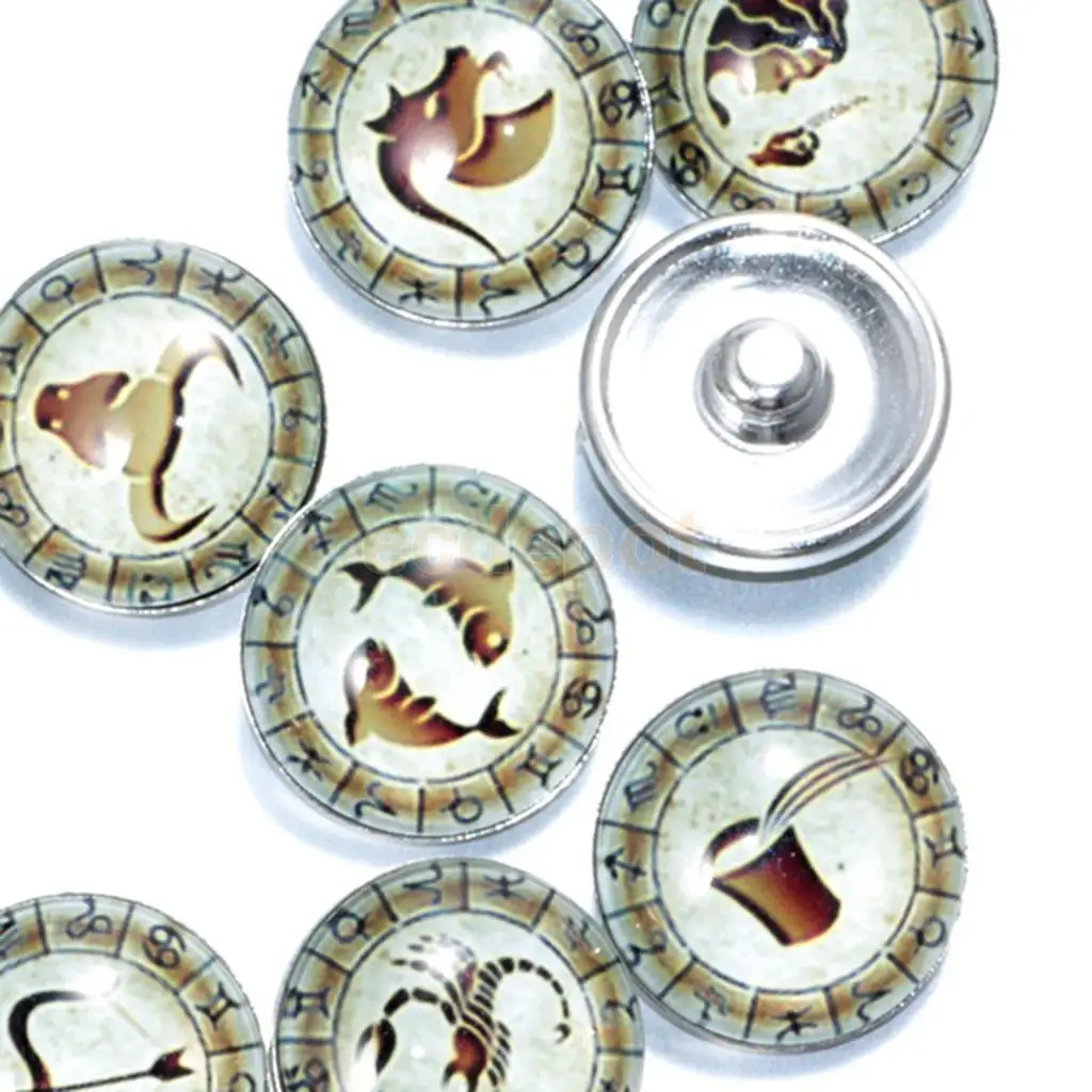 fityle 12 pieces Women/Men Fashion Zodiac Sign Bracelets Snap Button Jewelry Making Accessory Glass Cabochon Jewelry Making