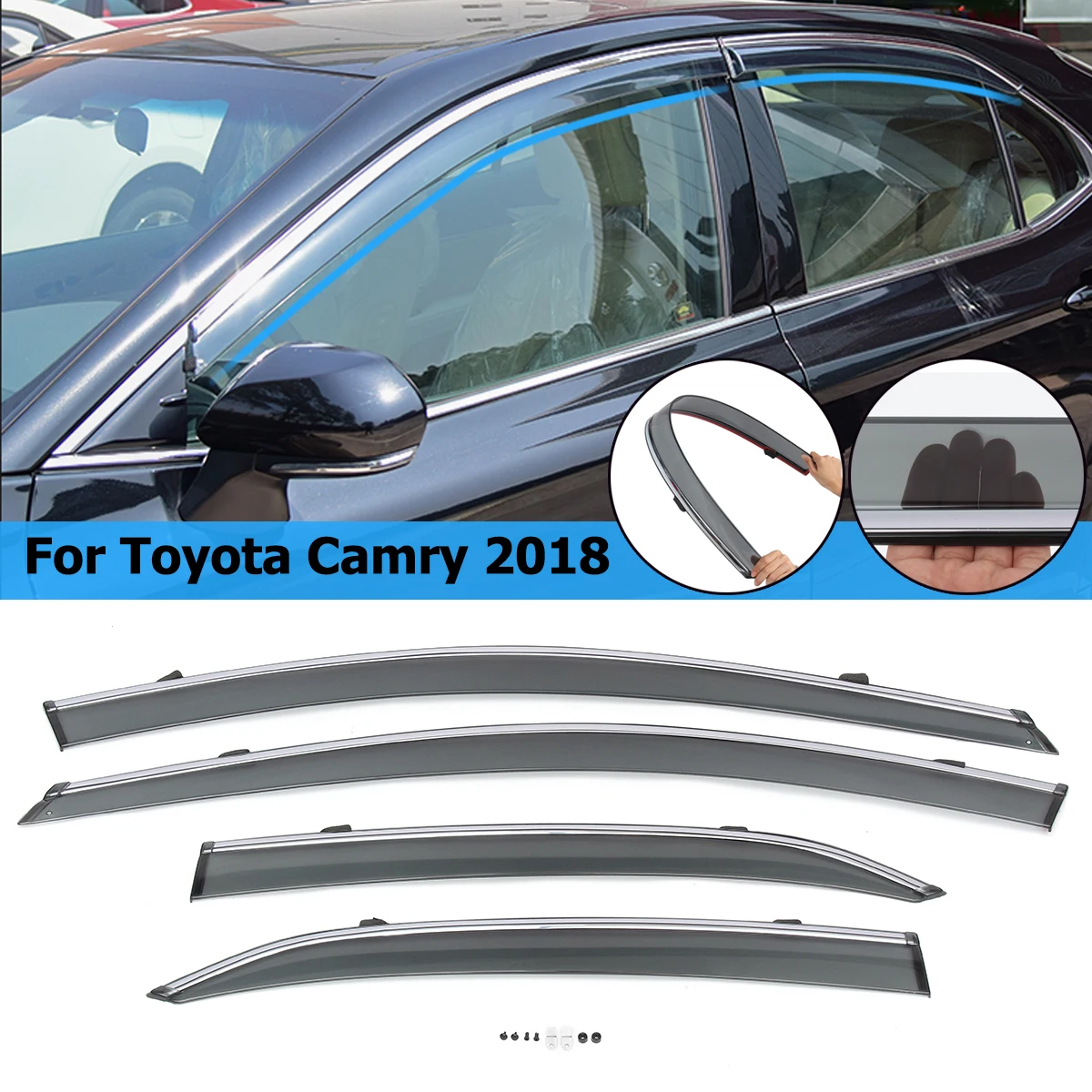 4pcs Car Styling Front & Rear Sun Window Visors Chrome Trim For Toyota Camry 2018 Smoke
4pcs Car Styling Front & Rear Sun Window Visors Chrome Trim For Toyota Camry 2018 Smoke