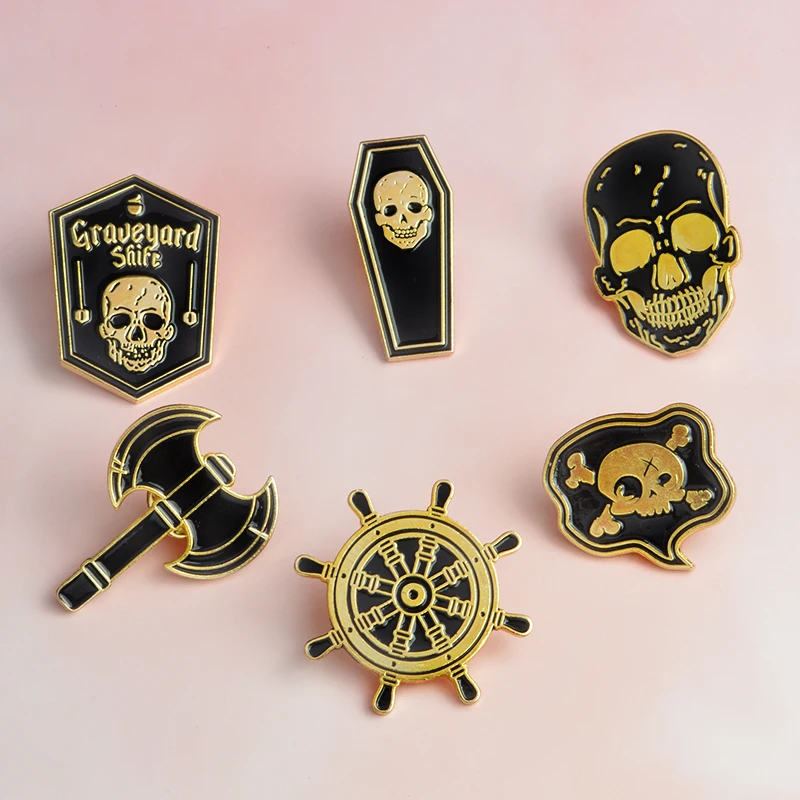 Skeleton Pirate Enamel Brooches Compass Ax Skull Coffin Dark Pin Shirt Denim clothes Button Badge Punk jewelry gift for men
Skeleton Pirate Enamel Brooches Compass Ax Skull Coffin Dark Pin Shirt Denim clothes Button Badge Punk jewelry gift for men