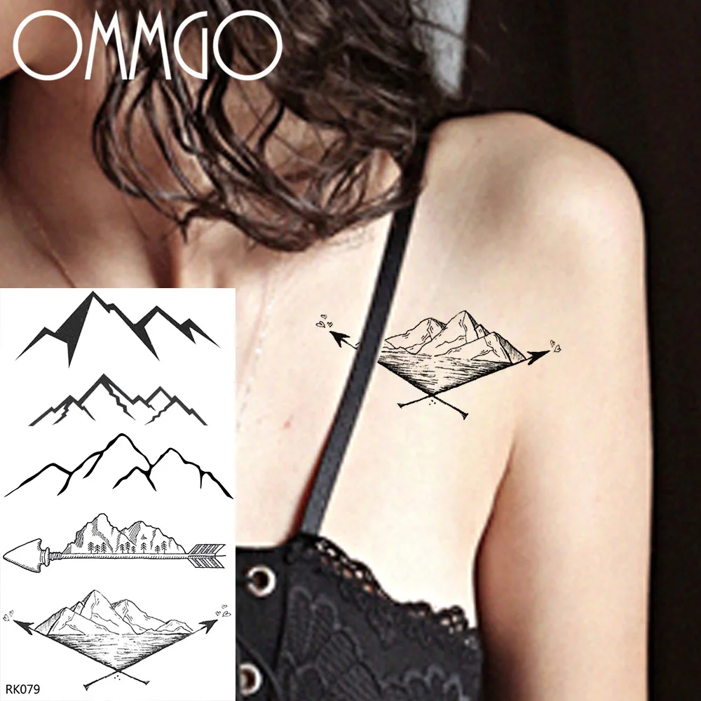 

OMMGO Black Arrow Mountain Line Art Small Temporary Tattoos Sticker For Kids Fake Tattoo Custom Tatoos Body Art Arm For Women