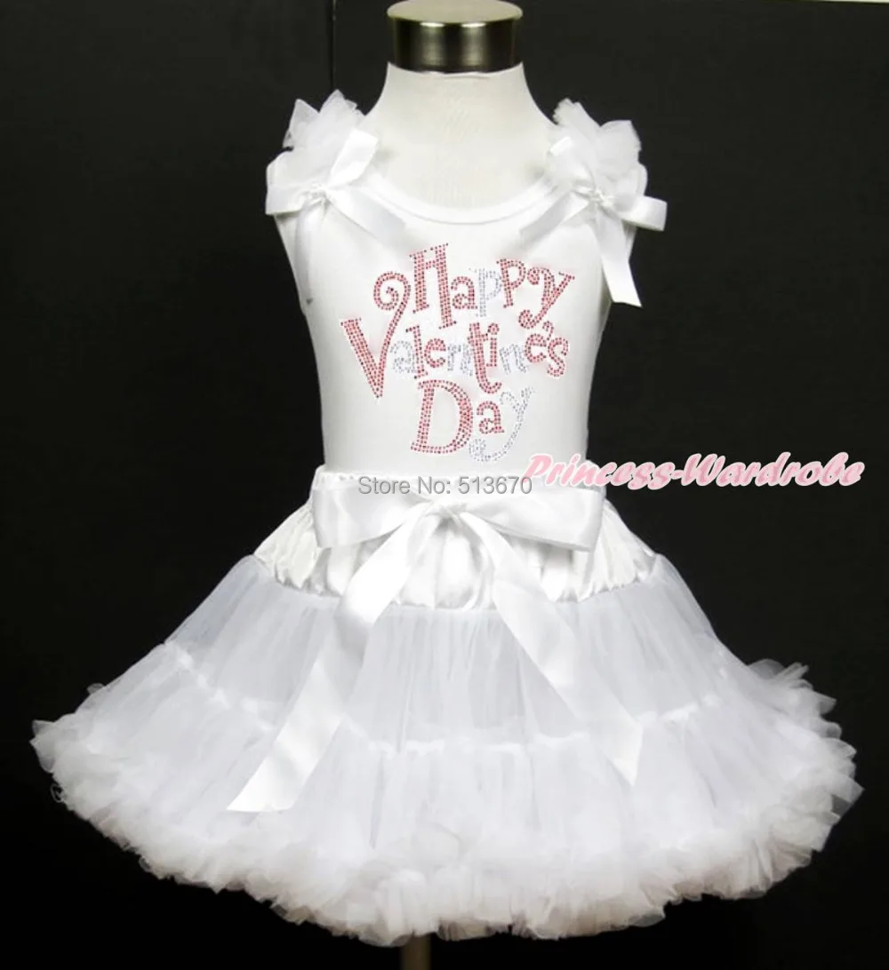 

White Top Rhinestone Happy Valentine White Rainbow Dots Girl Pettiskirt 1-8Year MAPSA0185