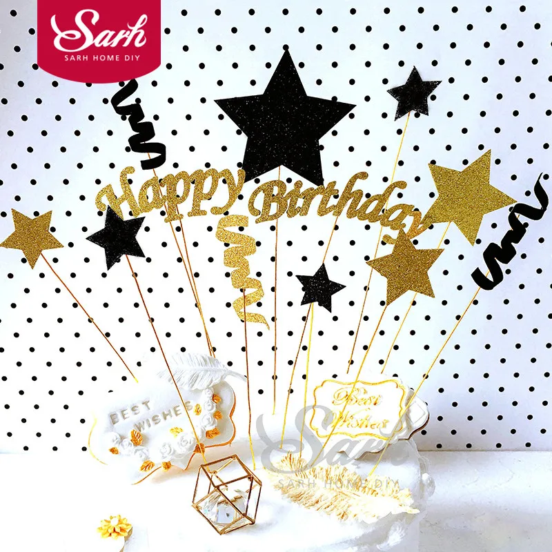 3 Sets Gold Black Stars "Happy Birthday" Cake Topper Dessert Decoration for Birthday Party Lovely Gifts
3 Sets Gold Black Stars "Happy Birthday" Cake Topper Dessert Decoration for Birthday Party Lovely Gifts
