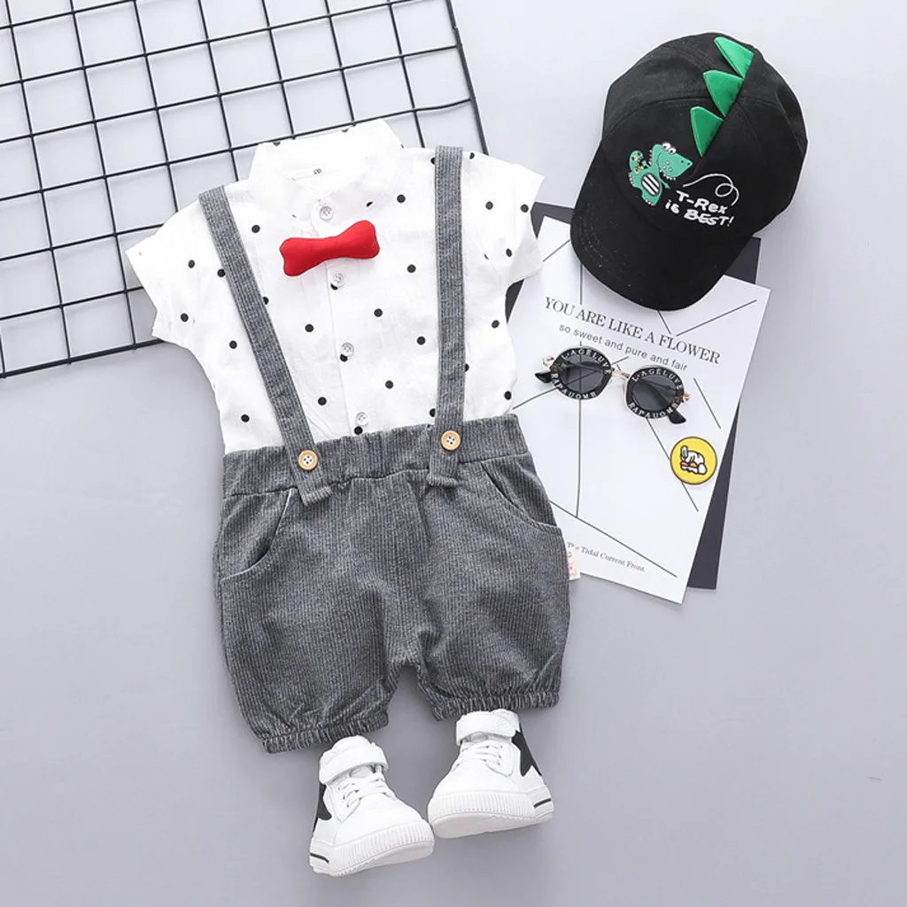 Layette Baby Boy Clothes Dot Tops Solid T-shirt Overall Short Pants Outfits Set Kids Formal Gentleman Dress Fashion Cotton Set
Layette Baby Boy Clothes Dot Tops Solid T-shirt Overall Short Pants Outfits Set Kids Formal Gentleman Dress Fashion Cotton Set