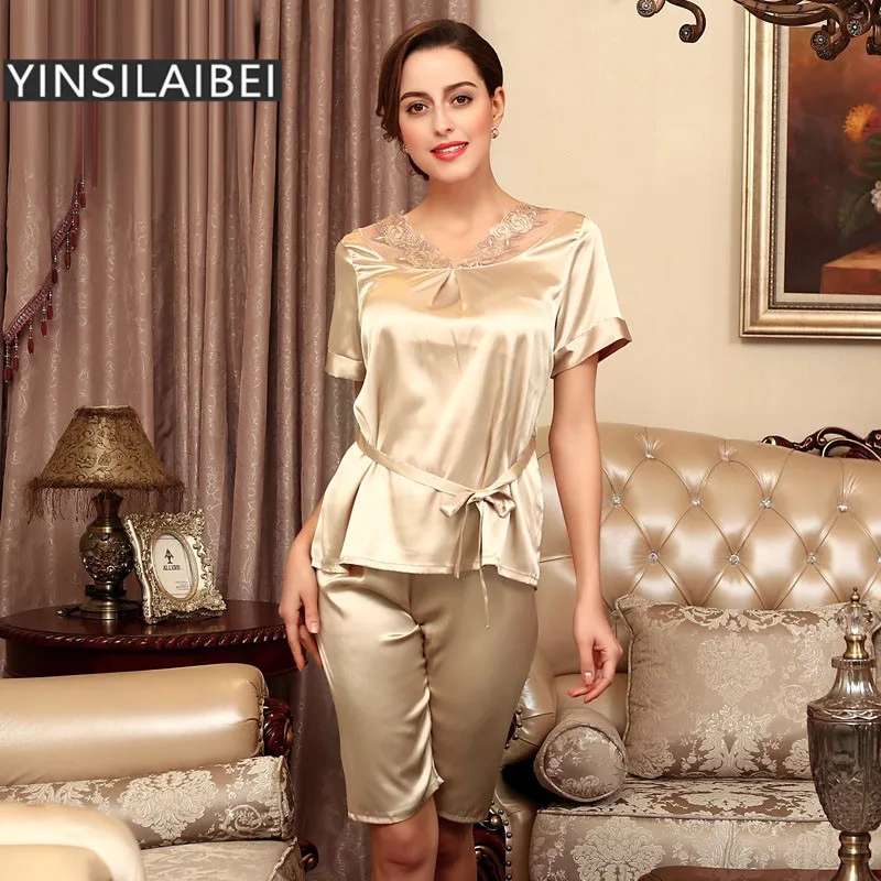 Ladies Sleepwear Faux Silk Satin Pajamas Sets for Women Pyjamas Women Pijamas Mujer Pyjama Femme Pajama Shorts SY101#42
Ladies Sleepwear Faux Silk Satin Pajamas Sets for Women Pyjamas Women Pijamas Mujer Pyjama Femme Pajama Shorts SY101#42