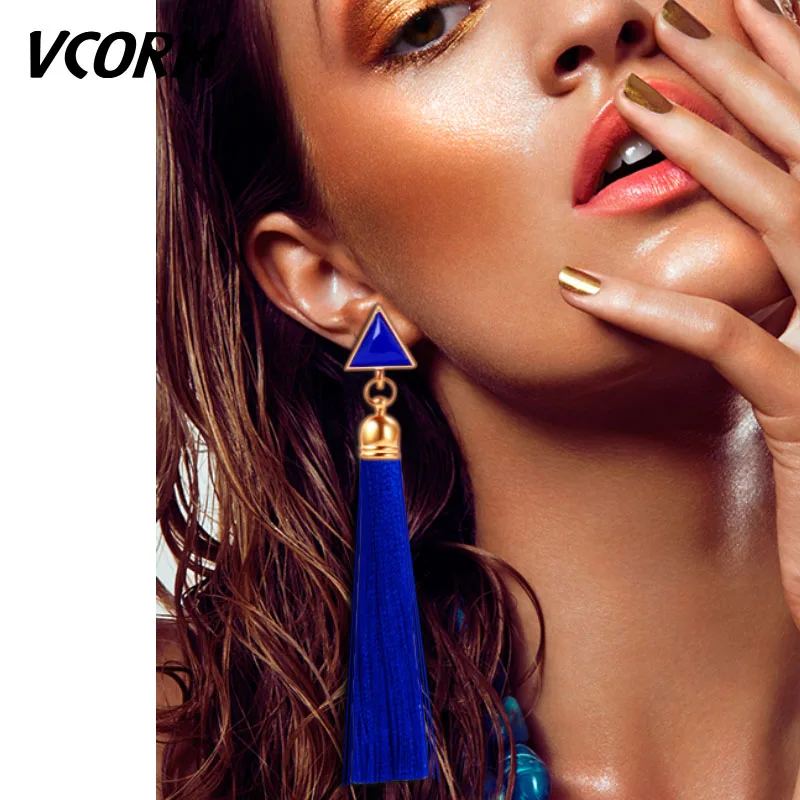 

VCORM Fashion Statement Gold Long Tassel Drop Earrings for Women Engagement Bohemian Geometry Big Fringe Dangle Earring Jewelry