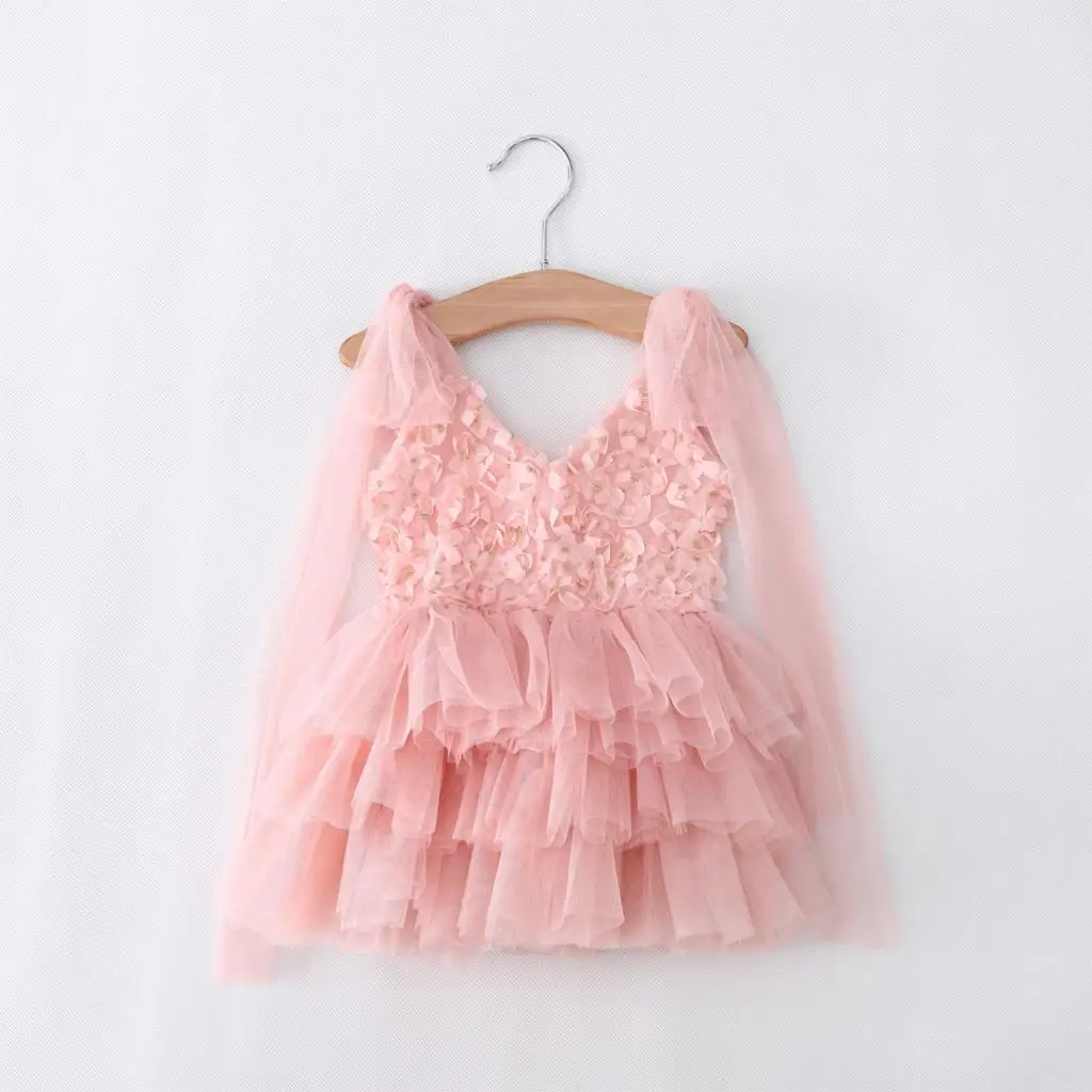 

&E-babe&Wholesale toddler's Little Girl's Lace sequined dress kids Princess wedding Party Rosette tutu Dress 3 Colors 90-130