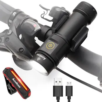 USB Rechargeable LED Bike Light Set Maximum 1000 Lm Super Bright IPX-6 Waterproof Flashlight 5 Modes Output Discharging
USB Rechargeable LED Bike Light Set Maximum 1000 Lm Super Bright IPX-6 Waterproof Flashlight 5 Modes Output Discharging