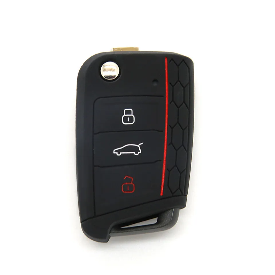 Cunymagos Silicone Key Remote Holder Cover Case FOB Shell flip Jarket Accessories for 2014 2015 2016 VW GOLF 7 MK7 OCTAVIA A7 (4)