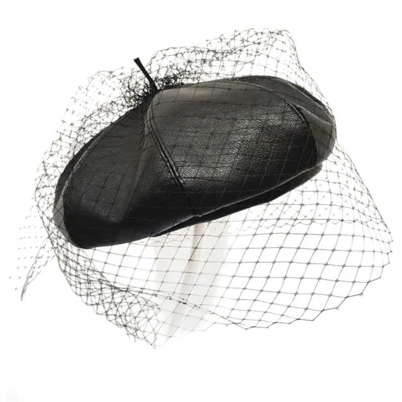 Fashion-Fascinating Black Hat Chic Leather French Beret With Veil Mesh Show Double Layer Women Beret Beanies Cap
Fashion-Fascinating Black Hat Chic Leather French Beret With Veil Mesh Show Double Layer Women Beret Beanies Cap
