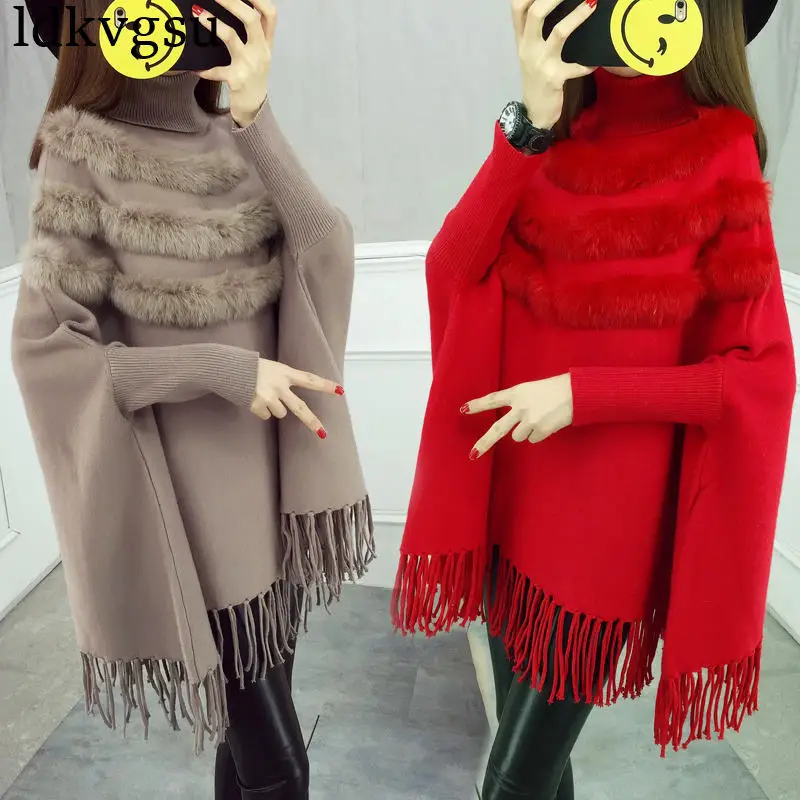 2019 New Autumn Winter Turtleneck Pullover Loose Cape Shawl Knit Jacket Bat Sleeve Tassel Sweater Tops Women's Clothing A1720
2019 New Autumn Winter Turtleneck Pullover Loose Cape Shawl Knit Jacket Bat Sleeve Tassel Sweater Tops Women's Clothing A1720