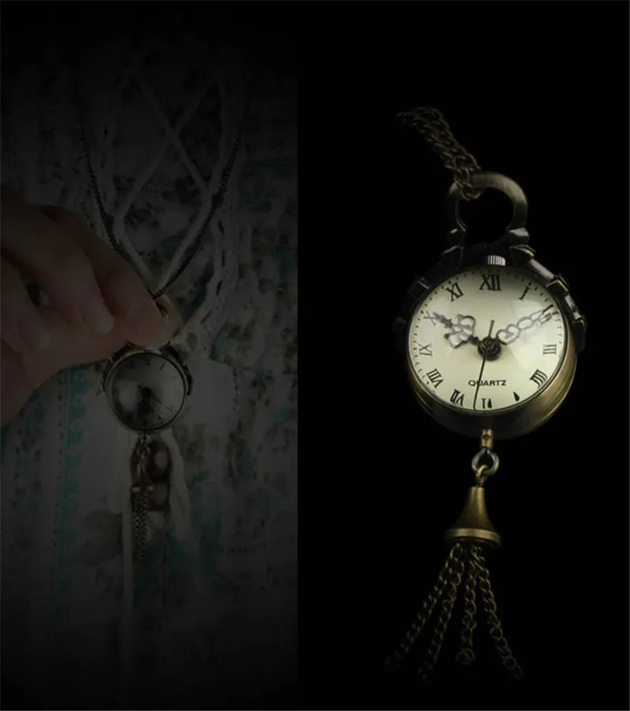 New Arrive Vintage Bronze Quartz Ball Glass Pocket Watch Necklace Chain Steampunk for women Gift 1 pcs 
New Arrive Vintage Bronze Quartz Ball Glass Pocket Watch Necklace Chain Steampunk for women Gift 1 pcs