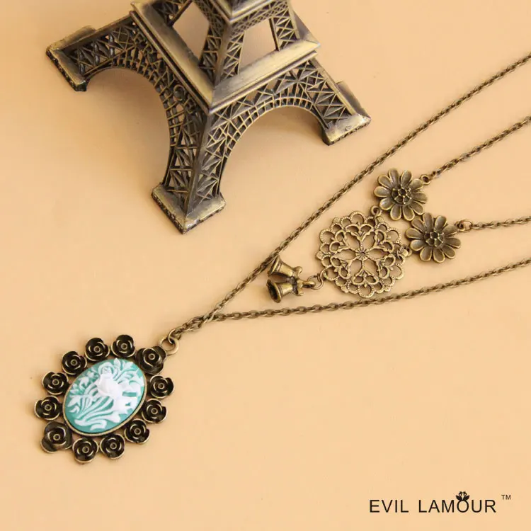 Princess classic lolita necklace Vintage copper rose blue relief flower long necklace multi-layer necklace jewelry SC-15
Princess classic lolita necklace Vintage copper rose blue relief flower long necklace multi-layer necklace jewelry SC-15