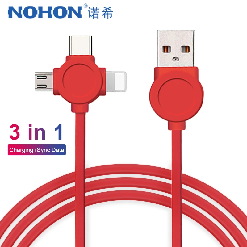 NOHON 3 in 1 USB Charging Data Cable Lighting For iPhone X XS MAX XR 8 Micro USB Type-C Android For Xiaomi 8 Samsung Fast Charge
NOHON 3 in 1 USB Charging Data Cable Lighting For iPhone X XS MAX XR 8 Micro USB Type-C Android For Xiaomi 8 Samsung Fast Charge