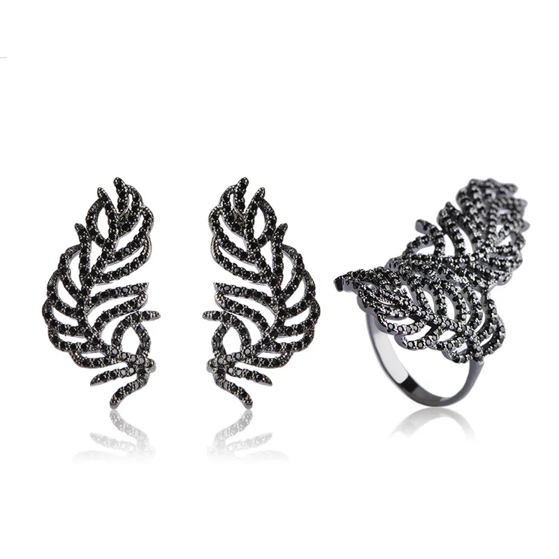 Dazz Wedding Bridal Jewelry Sets Black Leaf Stud Earring Wide Ring Brinco Unique Anel Austrian Cubic Zircon Women Jewelry Set
Dazz Wedding Bridal Jewelry Sets Black Leaf Stud Earring Wide Ring Brinco Unique Anel Austrian Cubic Zircon Women Jewelry Set