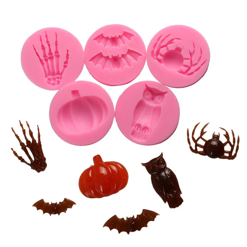 

Halloween Spider/Skull Hand Silicone Mold Pumpkin/Bat/Owl Fondant Cake Molds Ice Cube Chocolate Candy Mould Cookie Baking Tools