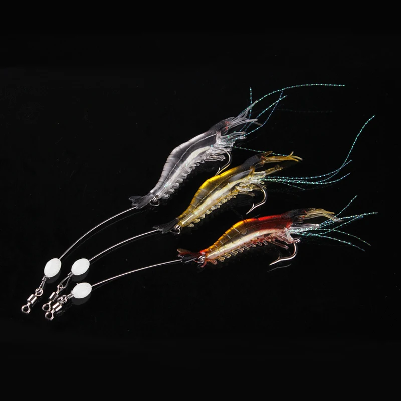 Фото 20Pcs/Lot 20cm 5.5g Artificial Shrimp Fly Fishing Lures Soft Lure Bait With Hook Luminous Glow Bead Silicon Tackles Kits | Спорт и