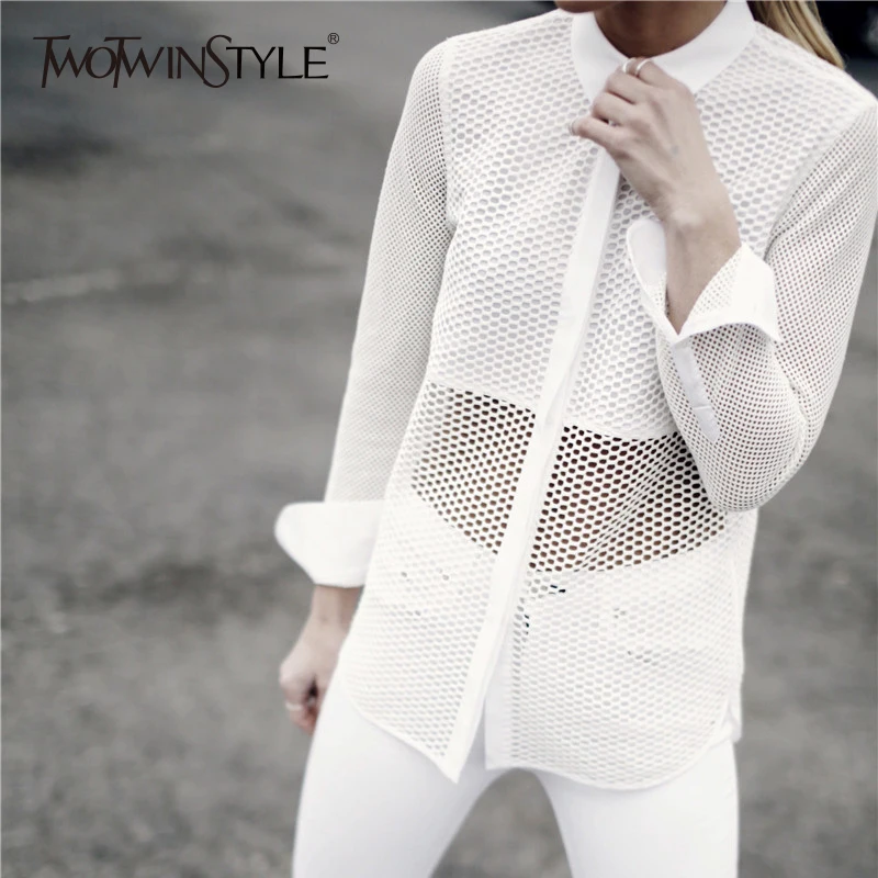 TWOTWINSTYLE Hollow Out White Women's Blouses Shirts Loose Big Size Long Sleeve Tops Transparent Female Shirt Casual Clothing
TWOTWINSTYLE Hollow Out White Women's Blouses Shirts Loose Big Size Long Sleeve Tops Transparent Female Shirt Casual Clothing