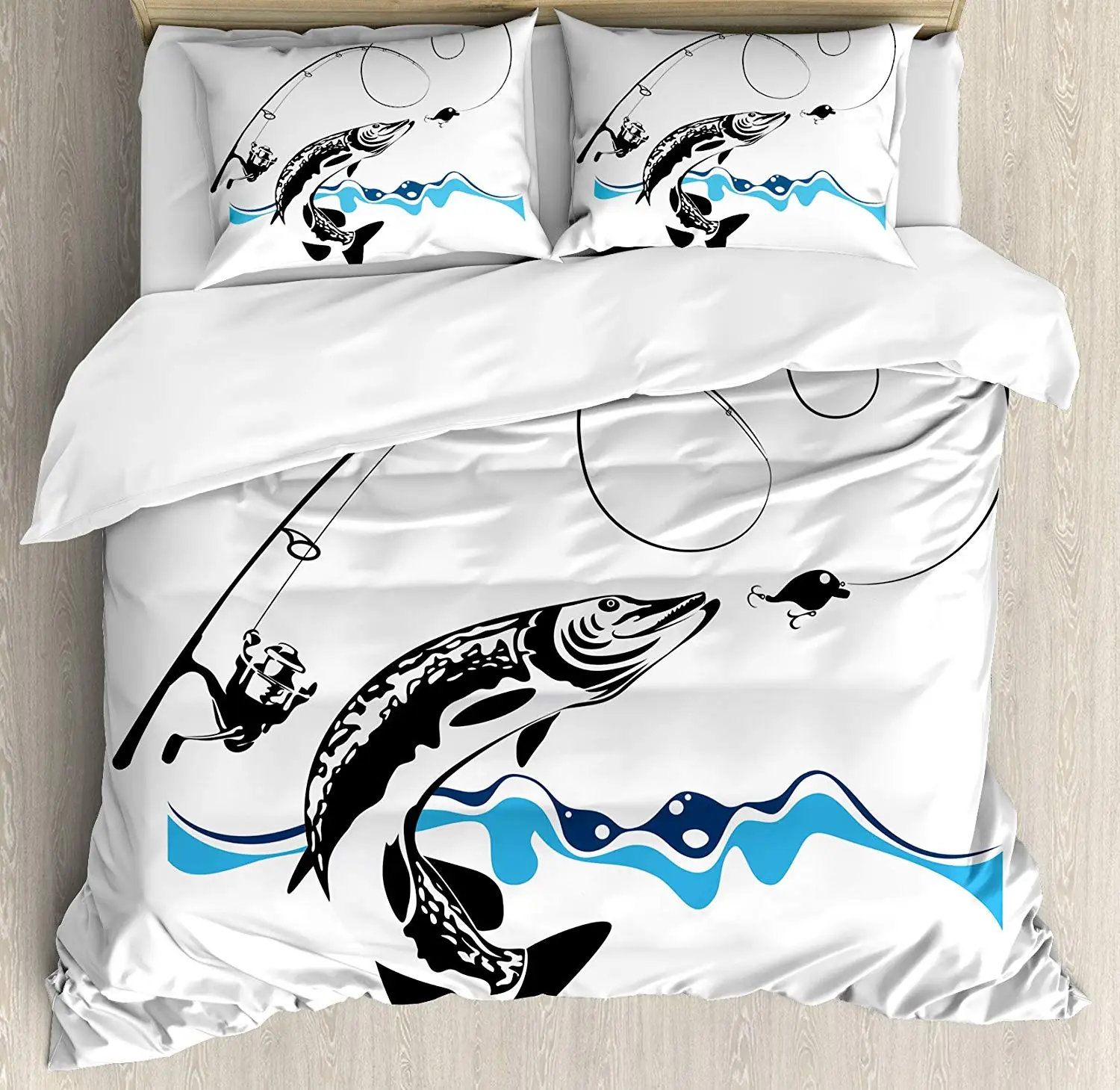 Fishing Decor Duvet Cover Set Big Pike Fish River Raptorial Predator Print Bedding Set Pillow Shams Queen/Full Black Blue
Fishing Decor Duvet Cover Set Big Pike Fish River Raptorial Predator Print Bedding Set Pillow Shams Queen/Full Black Blue
