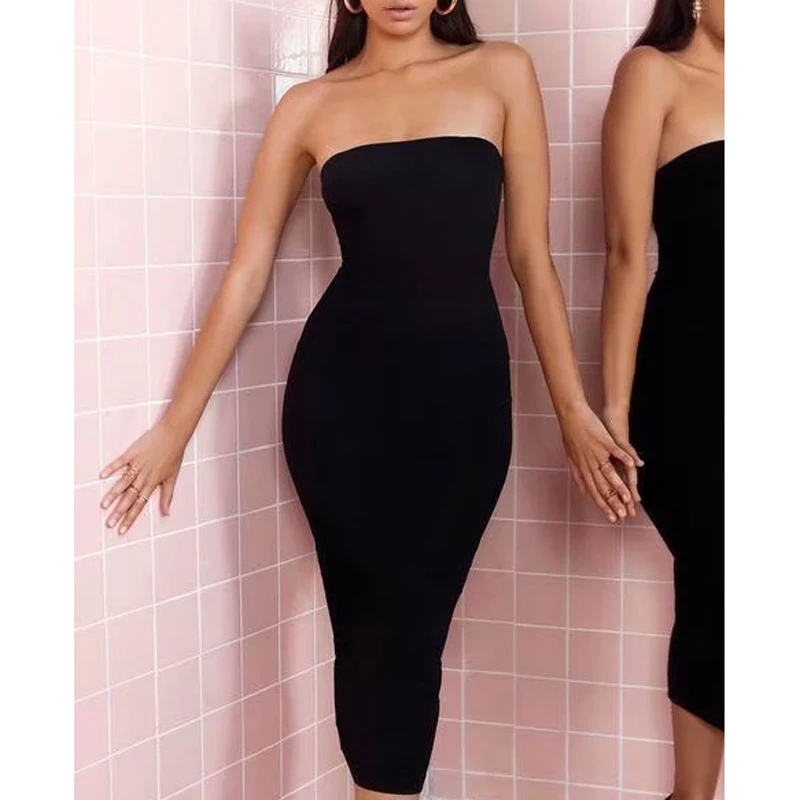 Double Fabric Cotton Women Sexy Skinny Sheath Solid Black Mini Dress Strapless Tube Bustier Women Sexy American Sheath Dress
Double Fabric Cotton Women Sexy Skinny Sheath Solid Black Mini Dress Strapless Tube Bustier Women Sexy American Sheath Dress