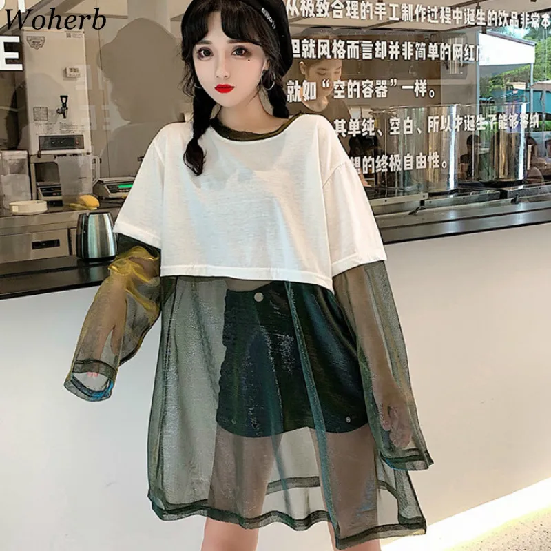 Woherb Harajuku Fake 2 Pieces Women T-shirt Mesh Patchwork See Throught Tshirts Long Sleeve Oversized T Shirt Loose Tee Shirts
Woherb Harajuku Fake 2 Pieces Women T-shirt Mesh Patchwork See Throught Tshirts Long Sleeve Oversized T Shirt Loose Tee Shirts