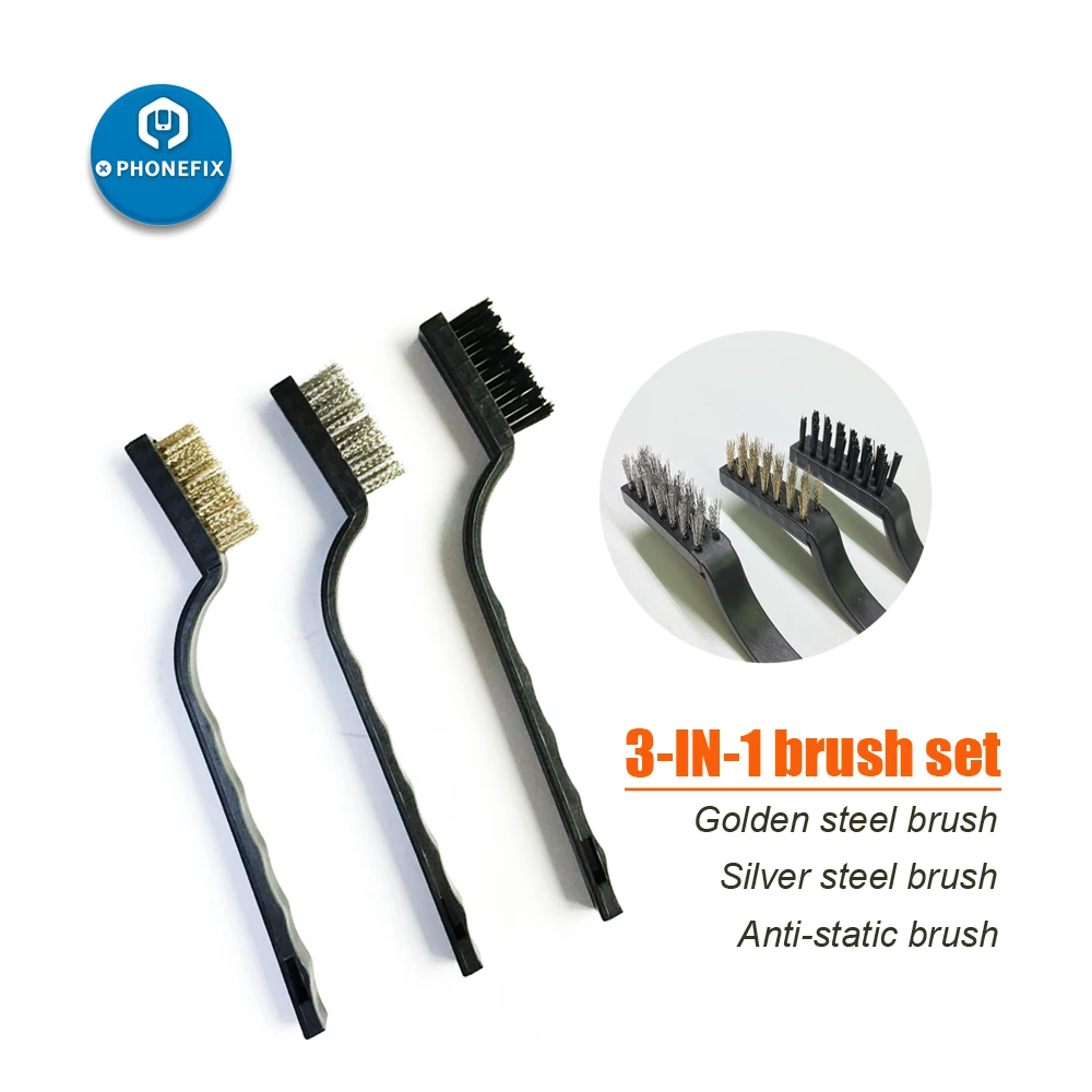3 IN 1 Anti-static Golden Silver Steel Brush Set