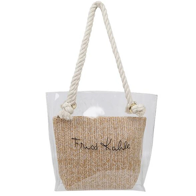 Shoulder Tote Bag Bucket Beach Straw Bag With Rope Shoulder Bag