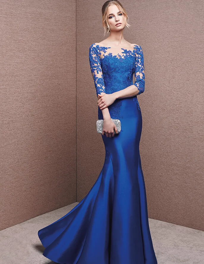 2016 New Arrival Royal Blue Boat Neck Satin Applique Lace 3/4 Sleeve Evening Dresses
2016 New Arrival Royal Blue Boat Neck Satin Applique Lace 3/4 Sleeve Evening Dresses