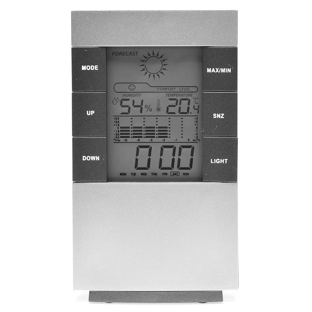 LCD Display Digital Hygrometer Thermometer Temperature Humidity Meter Calender Clock Alarm Weather Station Indoor Outdoor Clock
LCD Display Digital Hygrometer Thermometer Temperature Humidity Meter Calender Clock Alarm Weather Station Indoor Outdoor Clock