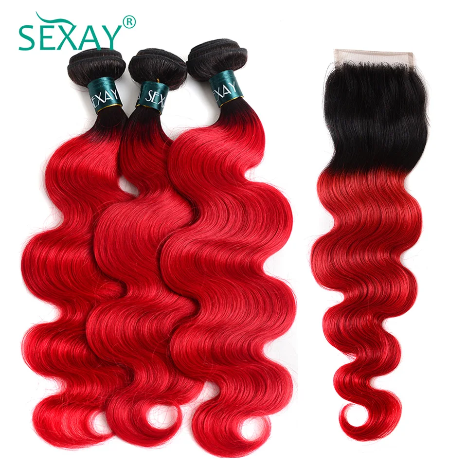 SEXAY 1B/Red Ombre Bundles With Closure Two Tone Pre-Colored Human Hair Extension Body Wave Brazillian Hair Bundles With Closure
SEXAY 1B/Red Ombre Bundles With Closure Two Tone Pre-Colored Human Hair Extension Body Wave Brazillian Hair Bundles With Closure