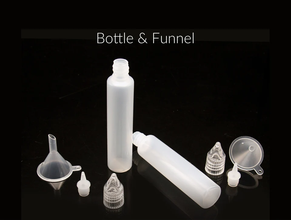 Volcanee 2pcs/lot 30ml E Liquid Bottle&Funnel Plastic Empty Long Tip for E Cigarette DIY RDA RTA Tank Vape Dropper Bottle