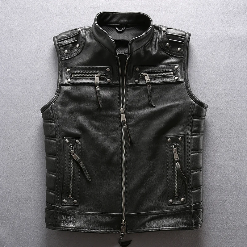 DHL Free Shipping 2019 Men Professional Motorcycle Biker Sleeveless Jacket Genuine Leather Vest New Rivet Cowskin Black Vest
DHL Free Shipping 2019 Men Professional Motorcycle Biker Sleeveless Jacket Genuine Leather Vest New Rivet Cowskin Black Vest