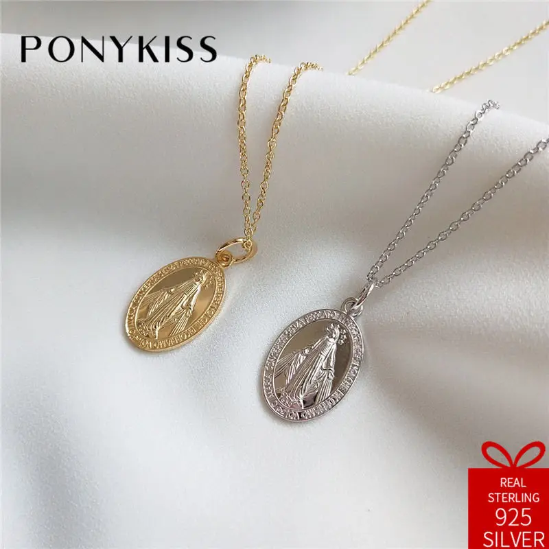 PONYKISS Vintage 100% 925 Sterling Silver Trendy Chic Round Maria New Pendant Necklace Chain Lady Party Fine Jewelry Accessory
PONYKISS Vintage 100% 925 Sterling Silver Trendy Chic Round Maria New Pendant Necklace Chain Lady Party Fine Jewelry Accessory