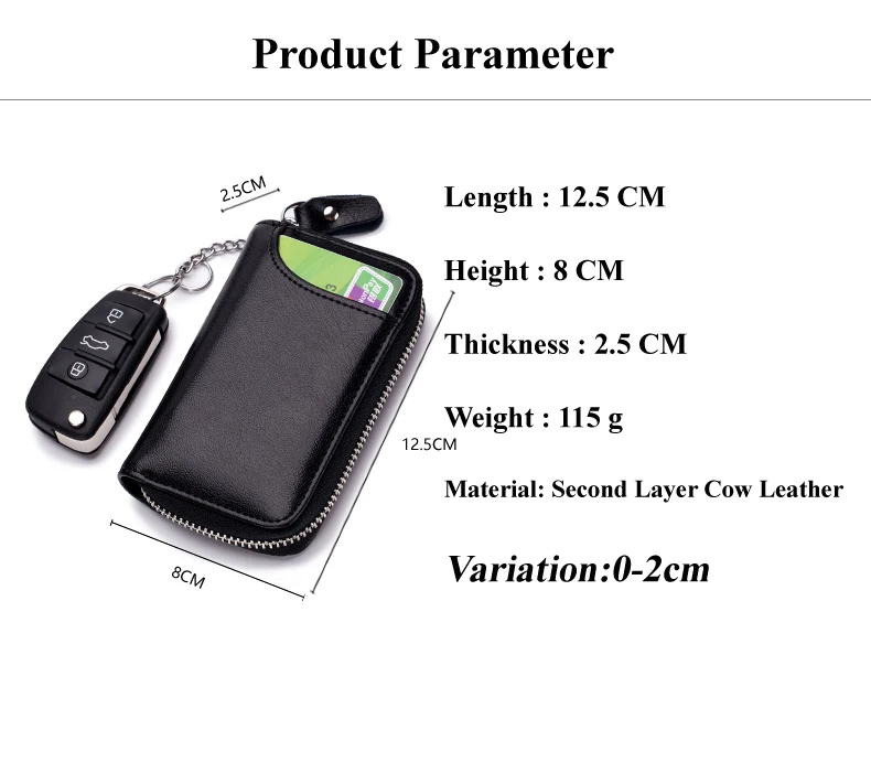 Lomelobo Unisex Split Leather Key Wallet Litchi Pattern Women Multi-Function Coin Purse Men Car Chain Bags Credit ID Card Holder HCL950 Details (03)