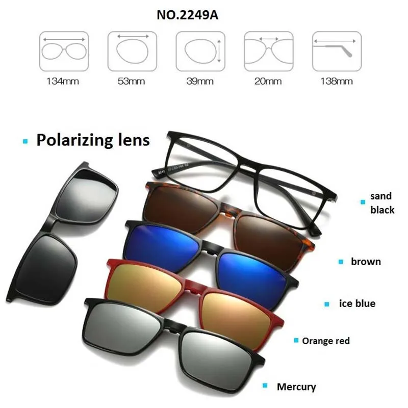 Очки солнцезащитные с клипсой для мужчин и женщин поляризационные зеркальные