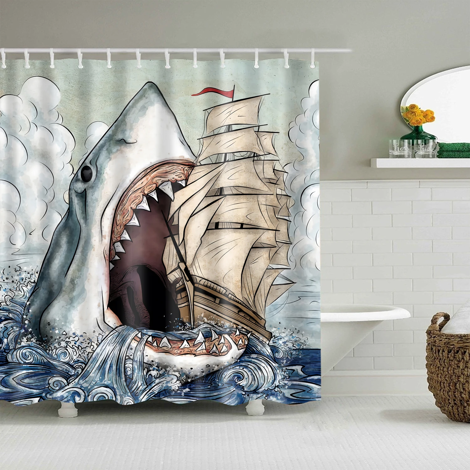 Shark 3d Undersea Animals Waterproof Polyester Bath Single Printing Shower Curtain for Bathroom Decorative with 12 Hooks
Shark 3d Undersea Animals Waterproof Polyester Bath Single Printing Shower Curtain for Bathroom Decorative with 12 Hooks