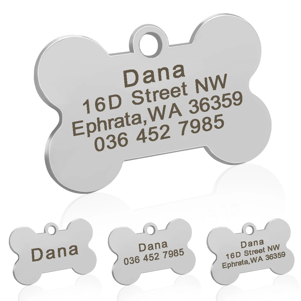 Etiqueta personalizada de hueso de Mascota para perro, etiquetas de nombres, Collar de acero inoxidable, accesorios antipérdida, placa con nombre para cachorro y gato, grabado personalizado Etiqueta personalizada de hueso de Mascota para perro, etiquetas de nombres, Collar de acero inoxidable, accesorios antipérdida, placa con nombre para cachorro y gato, grabado personalizado